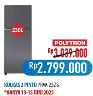 Promo Harga Polytron PRW-23ZS Kulkas 2 Pintu  - Hypermart