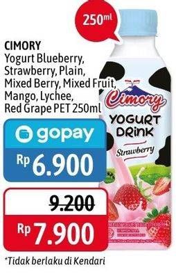 Promo Harga CIMORY Yogurt Drink Blueberry, Lychee, Mango, Mixed Berry, Mixed Fruit, Plain, Red Grape, Strawberry 250 ml - Alfamidi
