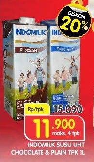 Promo Harga Indomilk Susu UHT Full Cream Plain, Cokelat 1000 ml - Superindo