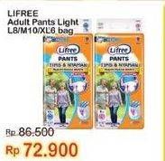 Promo Harga Lifree Popok Celana Tipis & Nyaman Bergerak L8, M10, XL6 6 pcs - Indomaret