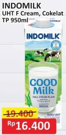Promo Harga Indomilk Susu UHT Full Cream Plain, Cokelat 950 ml - Alfamart