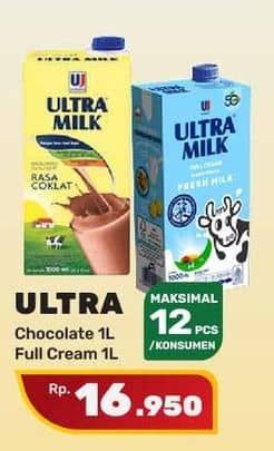 Promo Harga Ultra Milk Susu UHT Full Cream, Coklat 1000 ml - Yogya