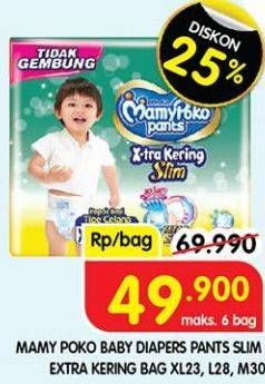 Promo Harga Mamy Poko Pants Xtra Kering Slim Tidak Gembung L28, M30, XL23 23 pcs - Superindo