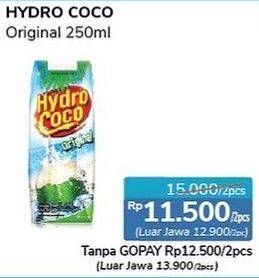 Promo Harga HYDRO COCO Minuman Kelapa Original Original per 2 pcs 250 ml - Alfamidi