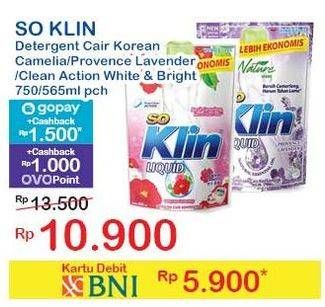 Promo Harga So Klin Liquid Detergent Korean Camelia, Power Clean Action White Bright, Provence Lavender 565 ml - Indomaret