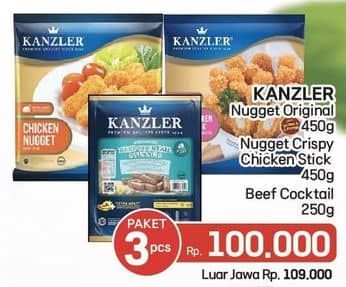 Promo Harga Kanzler Chicken Nugget Original + Stick Crispy + Cocktail Beef   - LotteMart