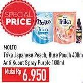 MOLTO Trika Japanese Peach, Floral Bliss 400ml, Anti Kusut Spray Purple 100ml