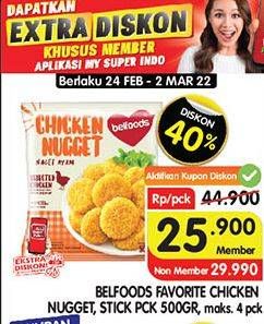 Promo Harga Belfoods Favorite Chicken Nugget/Stick  - Superindo