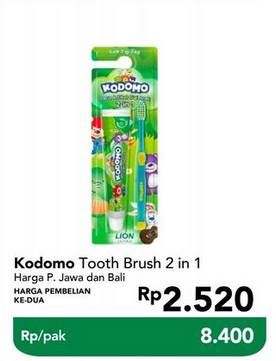 Promo Harga KODOMO Toothbrush & Toothpaste  2 in 1 2 pcs - Carrefour