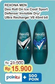 Promo Harga Rexona Men Deo Roll On Ice Cool, Sport Defence, Invisible Dry, Ultra Recharge, V8 45 ml - Indomaret