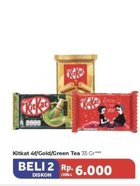Promo Harga KIT KAT Chocolate 4 Fingers Gold, Original, Green Tea per 2 bungkus 35 gr - Carrefour