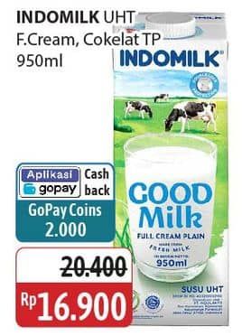 Promo Harga Indomilk Susu UHT Full Cream Plain, Cokelat 950 ml - Alfamidi