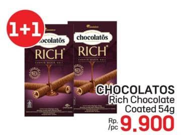 Promo Harga Chocolatos Wafer Roll Rich Chocolate Coated 54 gr - LotteMart