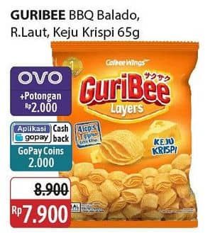 Promo Harga Guribee Layers BBQ Balado, Keju Krispi, Rumput Laut 65 gr - Alfamidi