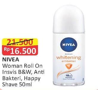 Promo Harga NIVEA Deo Roll On Invisible Black White, Anti Bakteri, Happy Shave 50 ml - Alfamart