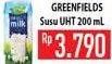 Promo Harga GREENFIELDS UHT 200 ml - Hypermart