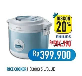 Promo Harga Philips HD3003/30 Rice Cooker 1.8L  - Hypermart