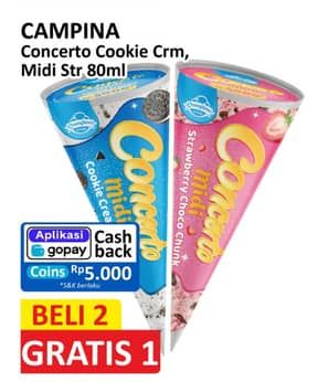Promo Harga Campina Concerto Midi Cookie Creamy, Midi Strawberry Chunk 80 ml - Alfamart