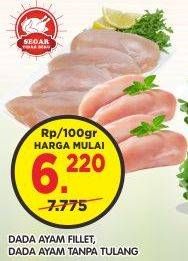 Promo Harga Dada Ayam Fillet / Tanpa Tulang 100gr  - Superindo