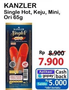 Promo Harga Kanzler Sosis Single Hot, Keju, Mini, Original 65 gr - Alfamart