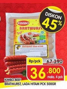 Promo Harga KIMBO Bratwurst Original, Lada Hitam 500 gr - Superindo