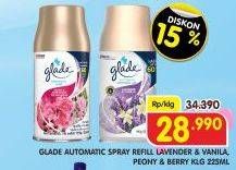 Promo Harga GLADE Matic Spray Refill Peony Berry Bliss, Lavender Vanilla 225 ml - Superindo