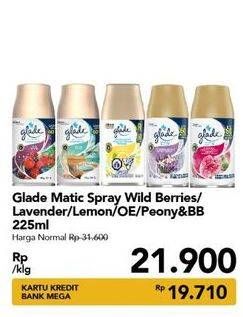 Promo Harga GLADE Matic Spray Refill Lavender Vanilla, Lemon, Ocean Escape, Peony Berry Bliss, Wild Berries 225 ml - Carrefour