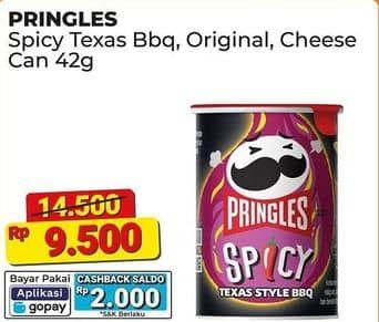 Promo Harga Pringles Potato Crisps Cheesy Cheese, Spicy Texas BBQ 42 gr - Alfamart