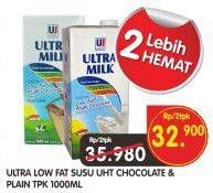 Promo Harga ULTRA MILK Susu UHT Chocolate, Plain per 2 box 1000 ml - Superindo