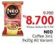 Promo Harga Neo Coffee 3 in 1 Instant Coffee All Variants per 10 pcs 20 gr - Alfamidi