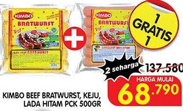 Promo Harga KIMBO Bratwurst Original, Keju, Lada Hitam 500 gr - Superindo