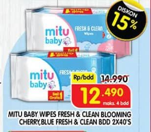 Promo Harga Mitu Baby Wipes Fresh & Clean Pink Blooming Cherry, Blue Blossom Berry per 2 pouch 40 pcs - Superindo