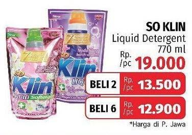 Promo Harga SO KLIN Liquid Detergent + Anti Bacterial Biru, + Anti Bacterial Violet Blossom, + Softergent Pink 750 ml - LotteMart