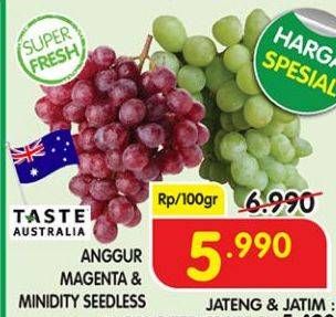 Promo Harga Anggur Australia Seedless Merah, Hijau per 100 gr - Superindo