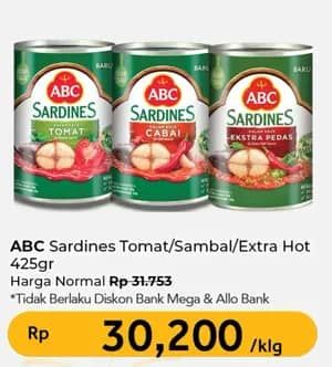 Promo Harga ABC Sardines Saus Cabai, Saus Ekstra Pedas, Saus Tomat 425 gr - Carrefour