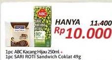 Promo Harga beli 1 pcs ABC Kacang Hijau dan 1 pcs Sari Roti Sandwich Coklat hanya Rp. 10.000  - Alfamidi