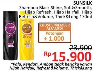 Promo Harga SUNSILK Shampoo Black Shine, Soft And Smooth, Hijab Refresh, Hairfall, Hijab Refresh Anti Dandruf, Thick Long 170 ml - Alfamidi