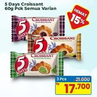 Promo Harga 5 Days Croissant All Variants 60 gr - Indomaret