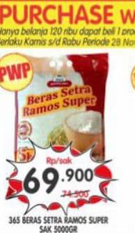 Promo Harga 365 Beras Setra Ramos 5000 gr - Superindo