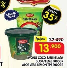 Promo Harga WONG COCO Sari Kelapa Dugan Emb 1000gr, Aloe Vera Lemon Tps 1000gr  - Superindo