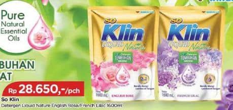 Promo Harga So Klin Liquid Detergent Nature English Rose 1600 ml - TIP TOP