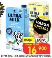 Promo Harga Ultra Milk Susu UHT Low Fat Coklat, Low Fat Full Cream 1000 ml - Superindo