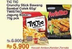 Promo Harga TIC TIC Crunchy Stick Bawang Sambal Colek 65 g/ TWISTKO Jagung Bakar 70 g  - Indomaret