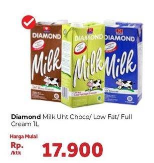 Promo Harga DIAMOND Milk UHT Chocolate, Low Fat High Calcium, Full Cream 1000 ml - Carrefour