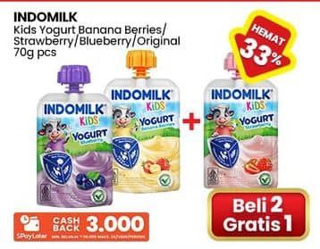 Promo Harga Indomilk Kids Yogurt Banana Berries, Blueberry, Strawberry, Original 70 gr - Indomaret