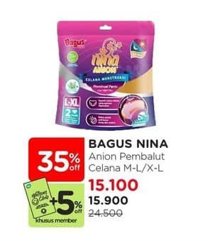 Promo Harga Bagus Nina Anion Celana Menstruasi M-L, L-XL 2 pcs - Watsons