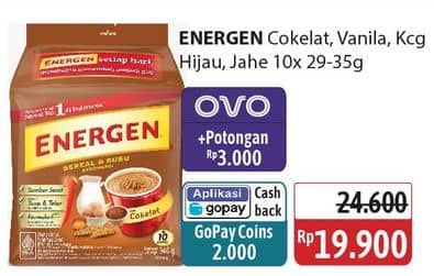Promo Harga Energen Cereal Instant Chocolate, Vanilla, Kacang Hijau, Jahe per 10 sachet 30 gr - Alfamidi