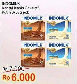 Promo Harga INDOMILK Susu Kental Manis Cokelat, Putih per 6 sachet 37 gr - Indomaret