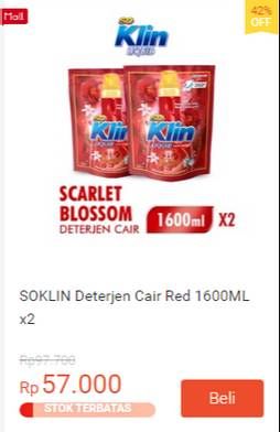 Promo Harga So Klin Liquid Detergent + Anti Bacterial Red Perfume Collection 1600 ml - Shopee