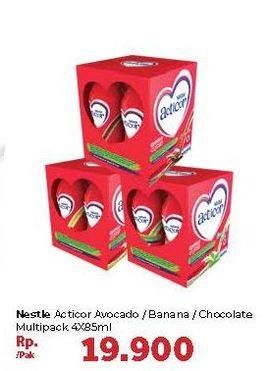 Promo Harga NESTLE Acticor Avocado, Banana, Chocolate per 4 botol 85 ml - Carrefour
